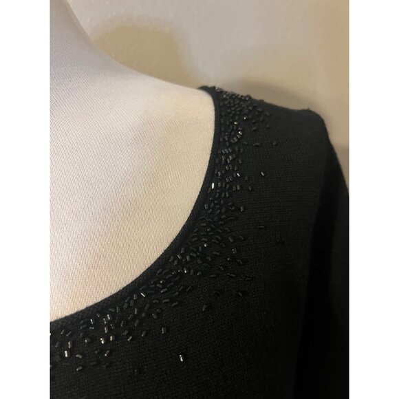 Eileen Fisher Women's Sweater M Medium Black Beaded Merino Wool Short Sleeve - Picture 8 of 13